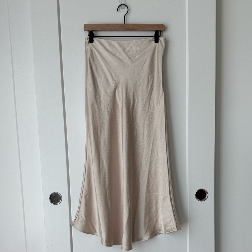 Rene Beige Satin Long Skirt by Pixie Market